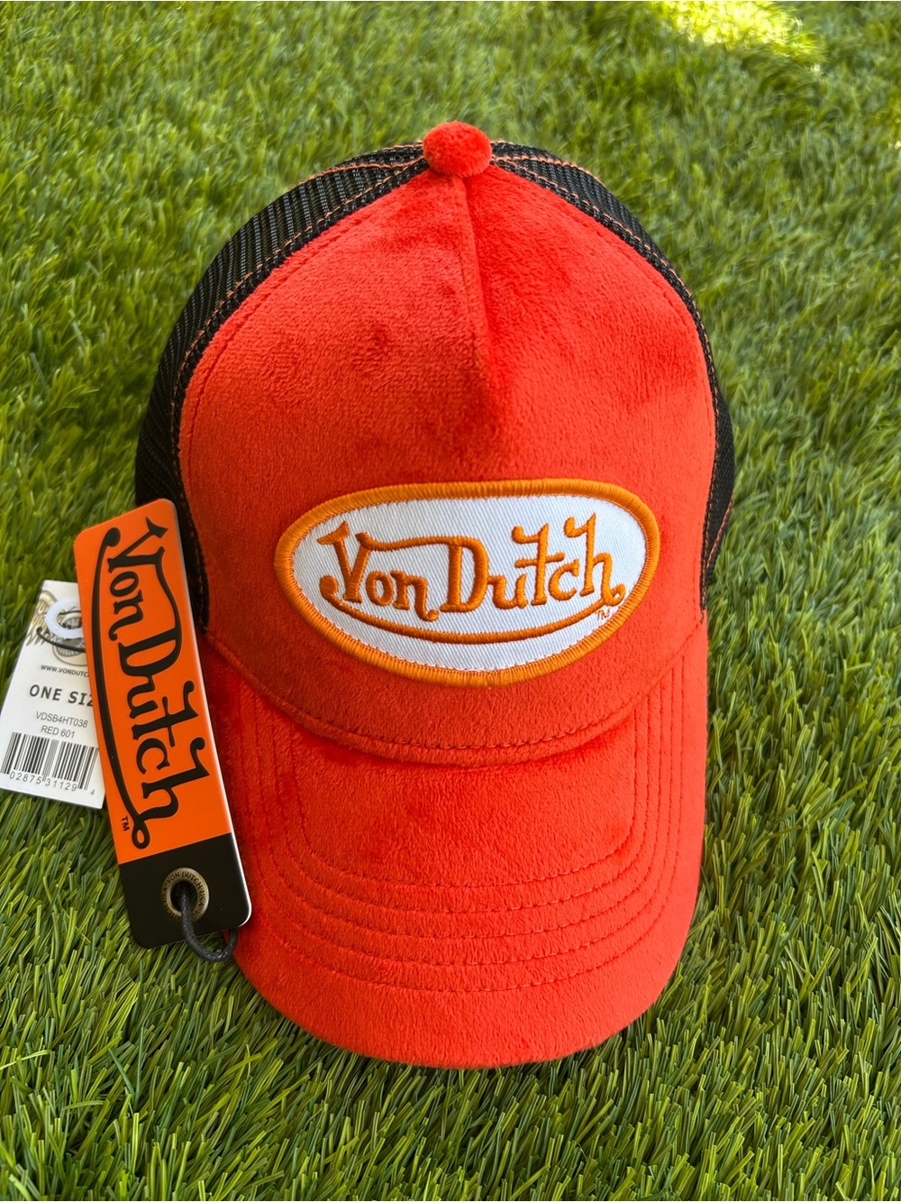 Von Dutch Orange Red Logo Trucker Hat